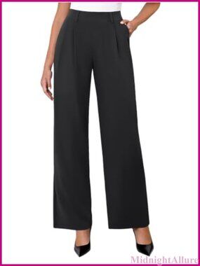 Wide Leg Dress Pants Stretchy High Waisted Pull On Palazzo Work Pants